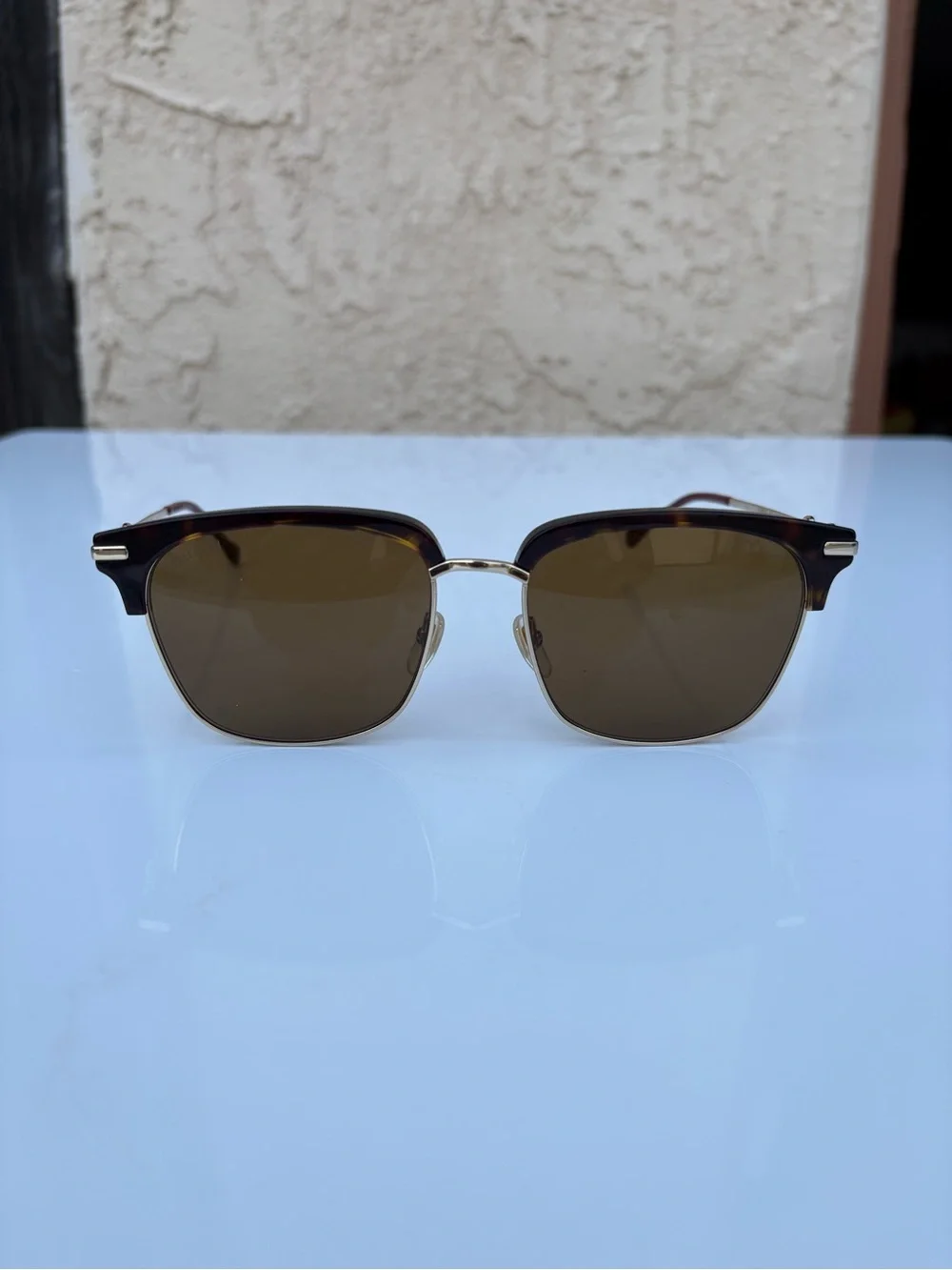 Gucci GG0918S 002 Havana unisex half-rim acetate metal frame sunglasses